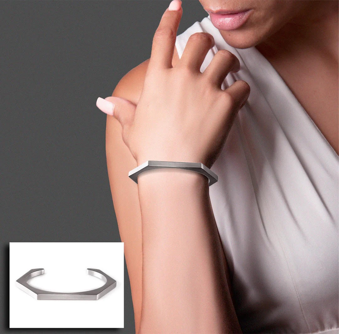 BG007W B.Tiff Edge Hexagon Bangle Bracelet
