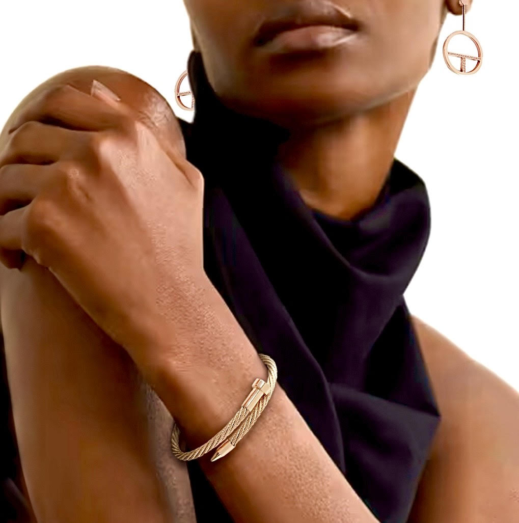 BG004RG B.Tiff Rose Gold Pointe Cable Bangle Bracelet by B.Tiff New York