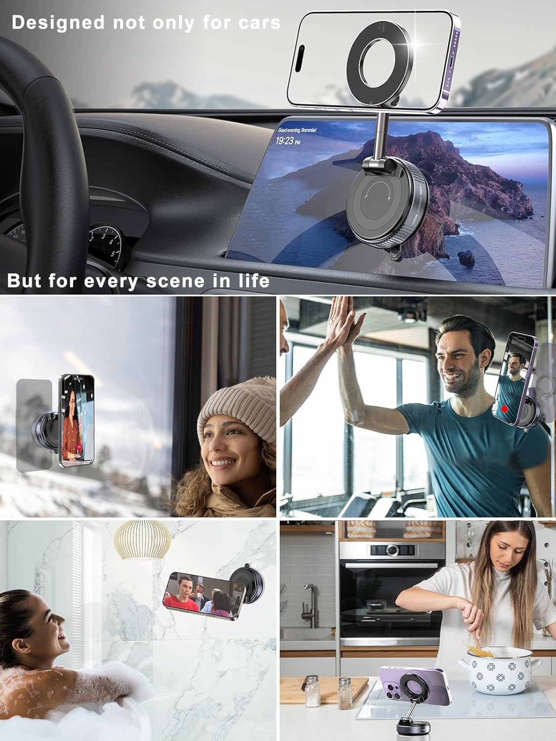 Upgraded 360° Vacuum Magnetic Phone Holder & Solar Smart Car Air Freshener with Auto On/Off, Aluminum Alloy Body,3 Adjustable Concentration