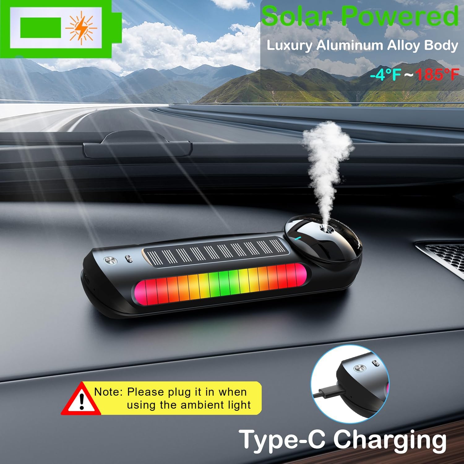 Upgraded 360° Vacuum Magnetic Phone Holder & Solar Smart Car Air Freshener with Auto On/Off, Aluminum Alloy Body,3 Adjustable Concentration Black