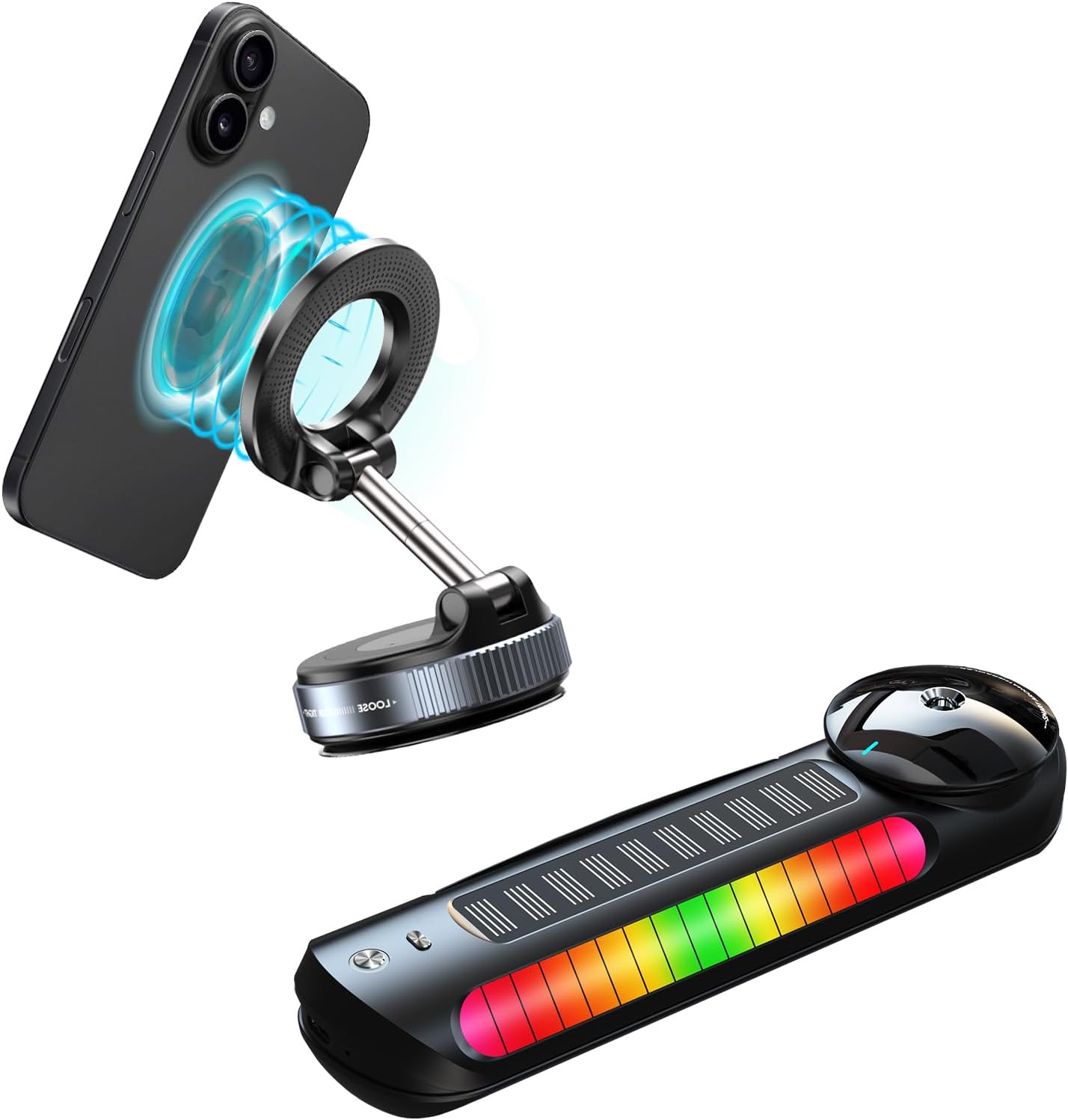 Upgraded 360° Vacuum Magnetic Phone Holder & Solar Smart Car Air Freshener with Auto On/Off, Aluminum Alloy Body,3 Adjustable Concentration Black