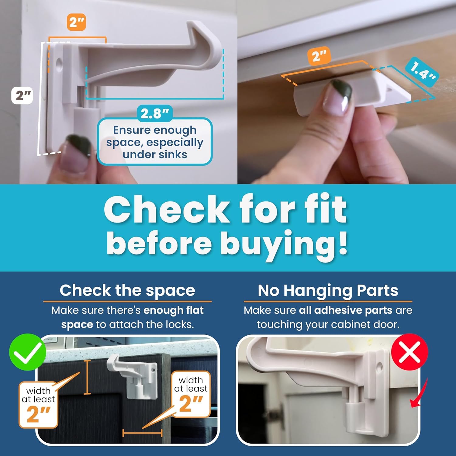 Upgraded Invisible Baby Proofing Cabinet Latch Locks (10 Pack) - No Drilling or Tools Required for Installation, Works with Most Cabinets and Drawers, Works with Countertop Overhangs, Highly Secure