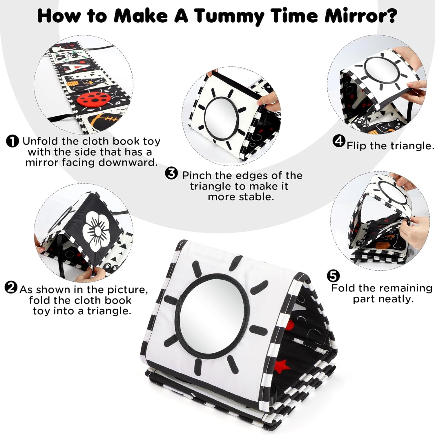 URMYWO Black and White Baby Toys, Tummy Time High Contrast Newborn Toys 0-3 Months, Soft Baby Book, Visual Stimulation Montessori Sensory Infant Toys 0-6-12 Months, Shower Gift for Boys Girls