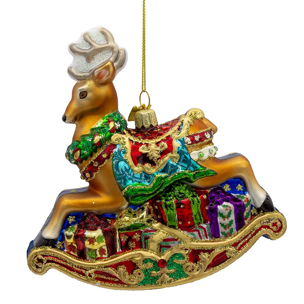 Bellissimo Glass Rocking Deer Ornament