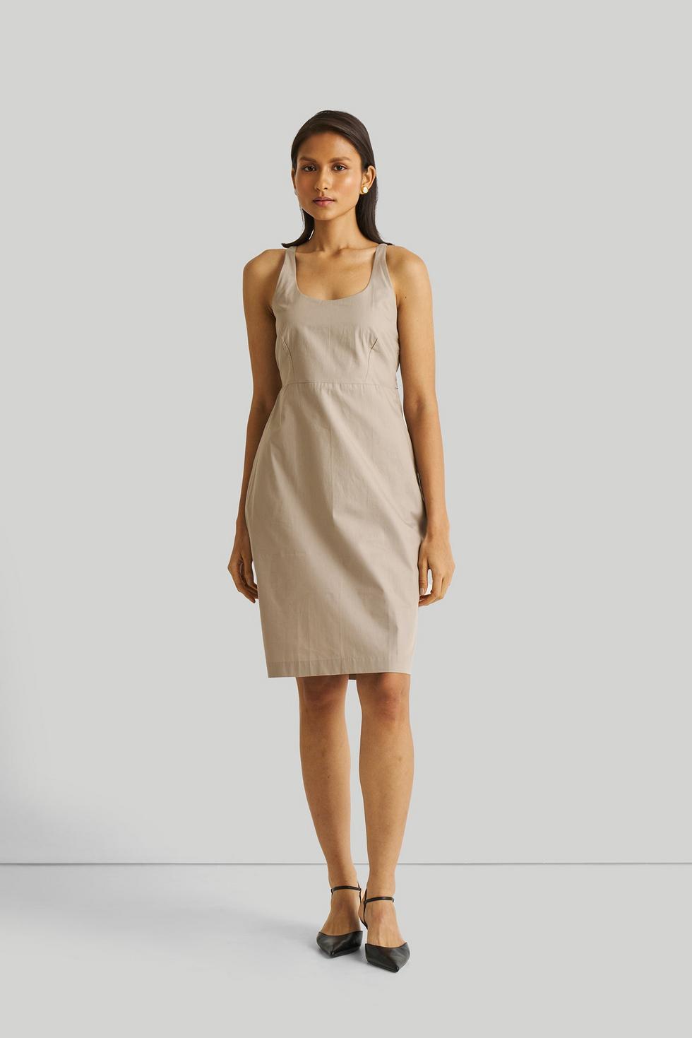 Fitted Knee Length Dress - Poplin Ecru