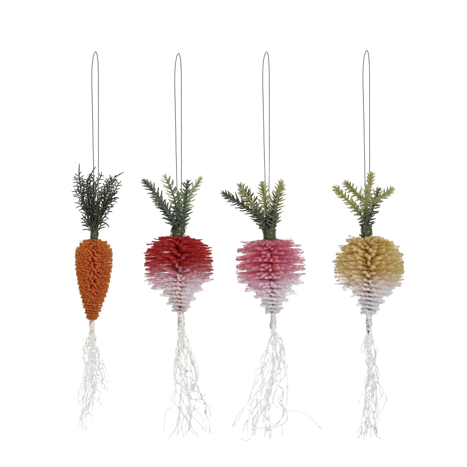 Flocked Bottle Brush Vegetable Ornaments