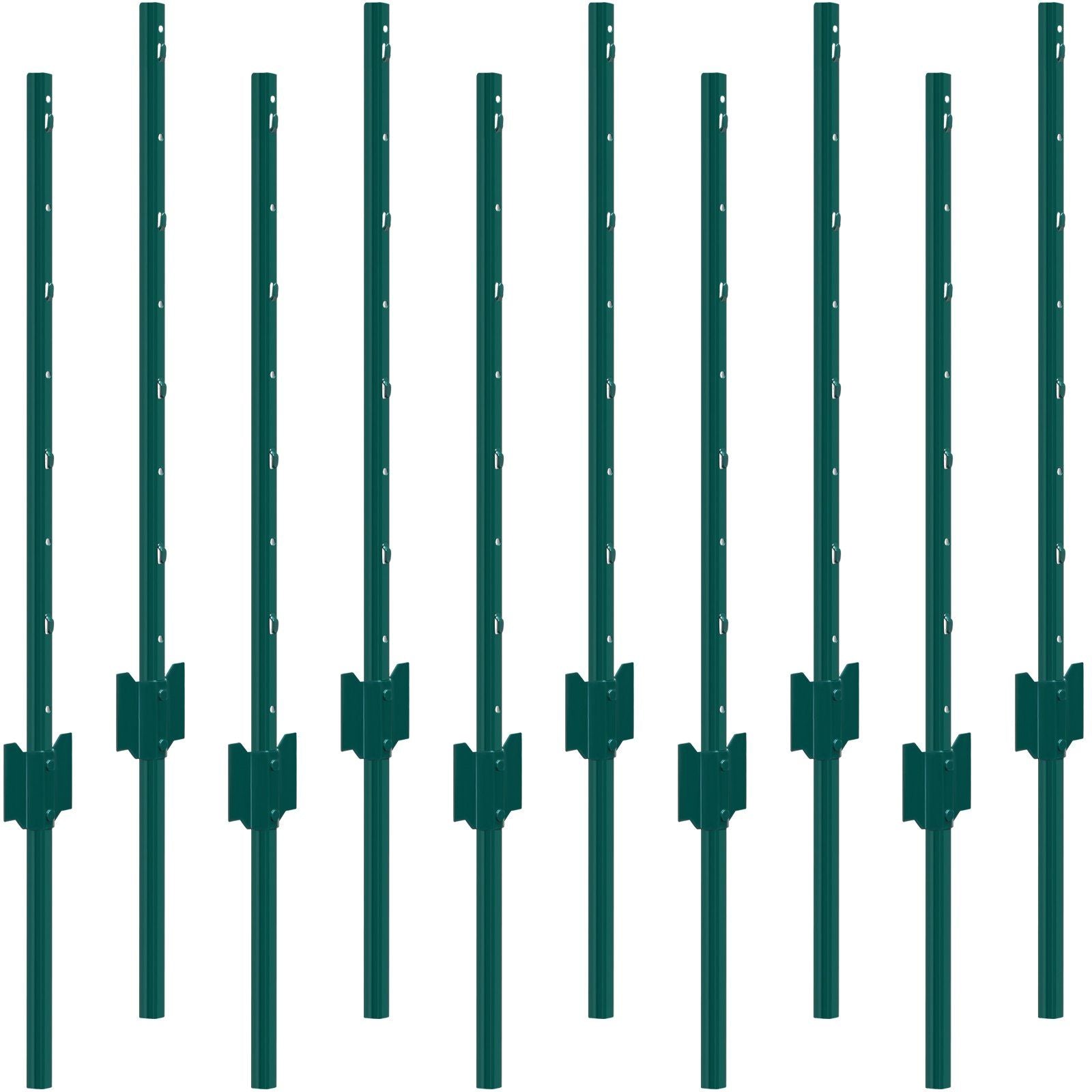 VEVOR 3 Feet Fence Post 10 Pack T-Post Heavy Duty Metal Fence Posts Green
