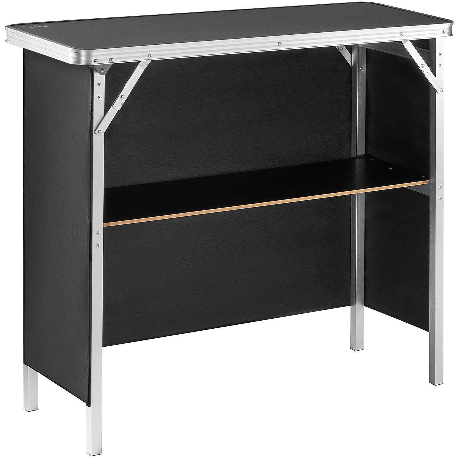VEVOR Folding Portable Bar Table, Tradeshow Podium Table for Indoor, Outdoor, Party, Picnic, Exhibition, Includes Carrying Case, Storage Shelf and Black Skirt, 38.39" x 15.16" x 34.25"