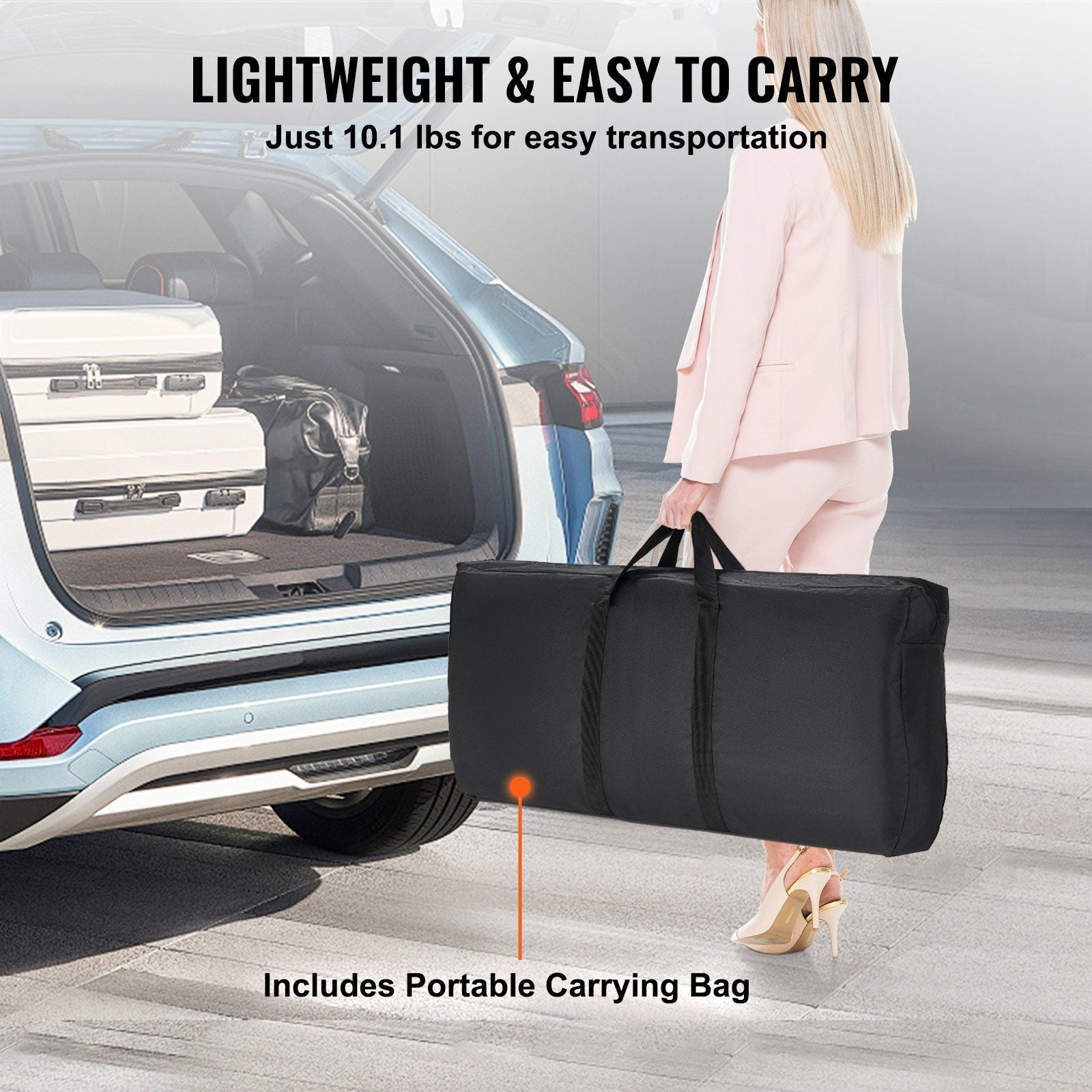 VEVOR Folding Portable Bar Table, Tradeshow Podium Table for Indoor, Outdoor, Party, Picnic, Exhibition, Includes Carrying Case, Storage Shelf and Black Skirt, 38.39" x 15.16" x 34.25"