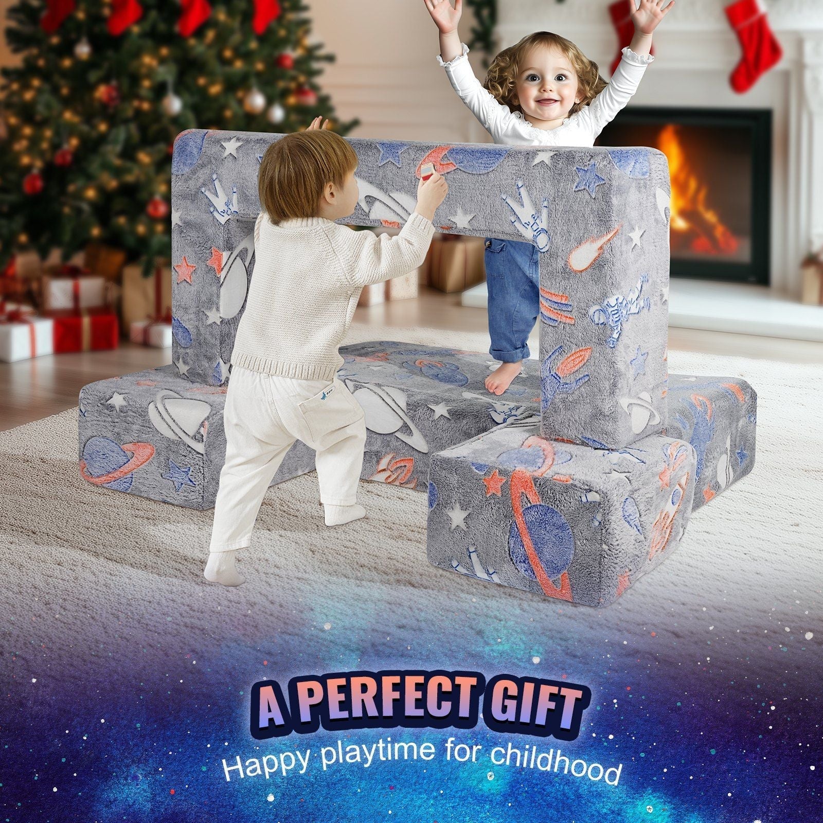 VEVOR Kids Couch, 4Pcs Toddler Couch Sofa Bed, Kids Chair Seat Playroom Furniture, Child Sectional Sofa with Removable Cover for Kids Girls & Boys, Dark Grey