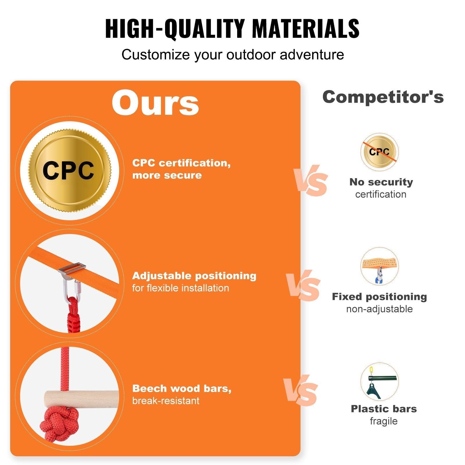 VEVOR Ninja Warrior Obstacle Course for Kids, 50 ft Weatherproof Slacklines, 500lbs Weight Capacity Monkey Line, Outdoor Playset Equipment, Backyard Toys Training Equipment Set with 10 Obstacles