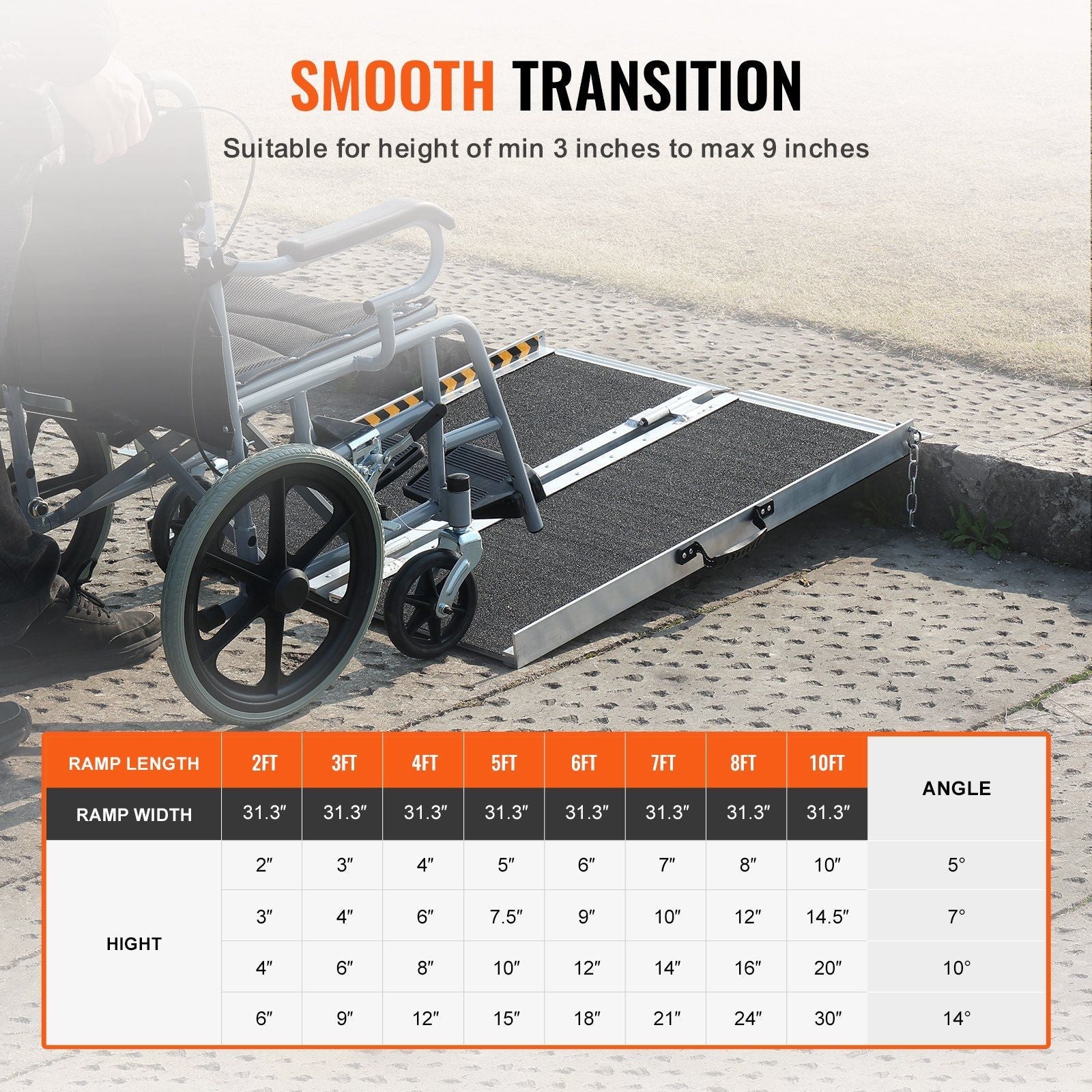 VEVOR Portable Wheelchair Ramp, 3 ft 800 lbs Capacity, Non-Slip Aluminum Folding Threshold Ramp, Foldable Mobility Scooter Ramp Wheel Chair Ramp, Handicap Ramp for Home Steps, Stairs, Doorways, Curbs