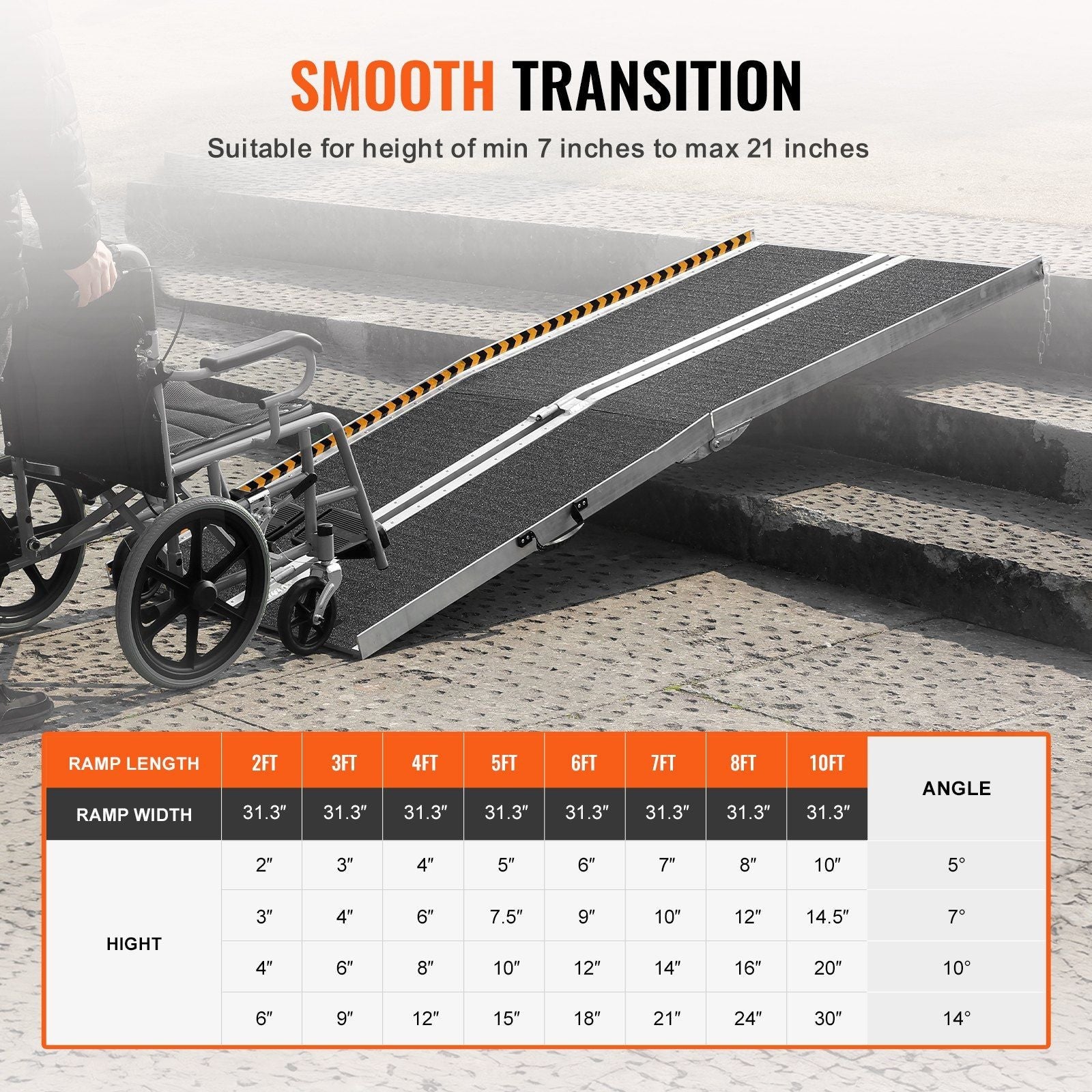 VEVOR Portable Wheelchair Ramp, 7 ft 800 lbs Capacity, Non-Slip Aluminum Folding Threshold Ramp, Foldable Mobility Scooter Ramp Wheel Chair Ramp, Handicap Ramp for Home Steps, Stairs, Doorways, Curbs