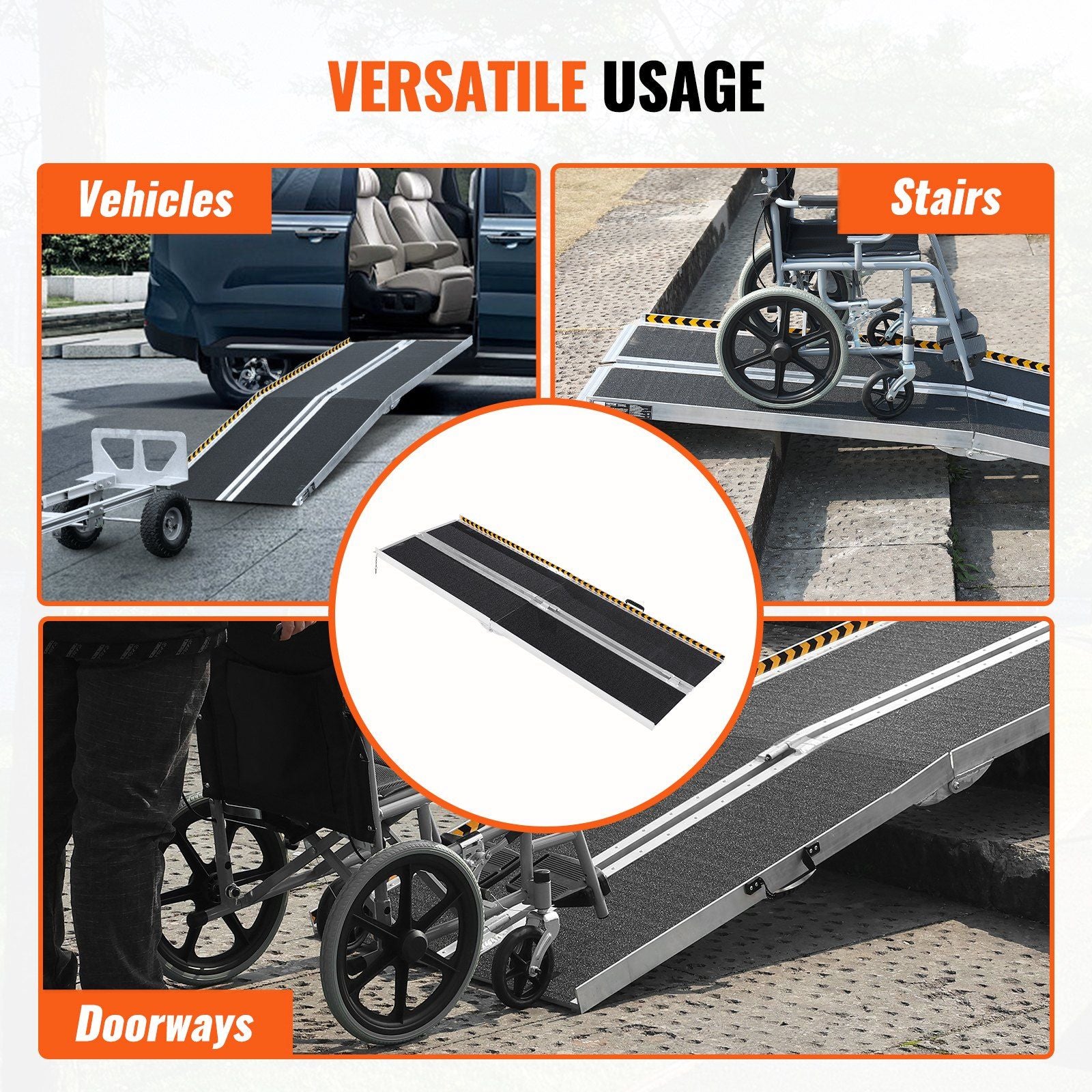 VEVOR Portable Wheelchair Ramp, 7 ft 800 lbs Capacity, Non-Slip Aluminum Folding Threshold Ramp, Foldable Mobility Scooter Ramp Wheel Chair Ramp, Handicap Ramp for Home Steps, Stairs, Doorways, Curbs