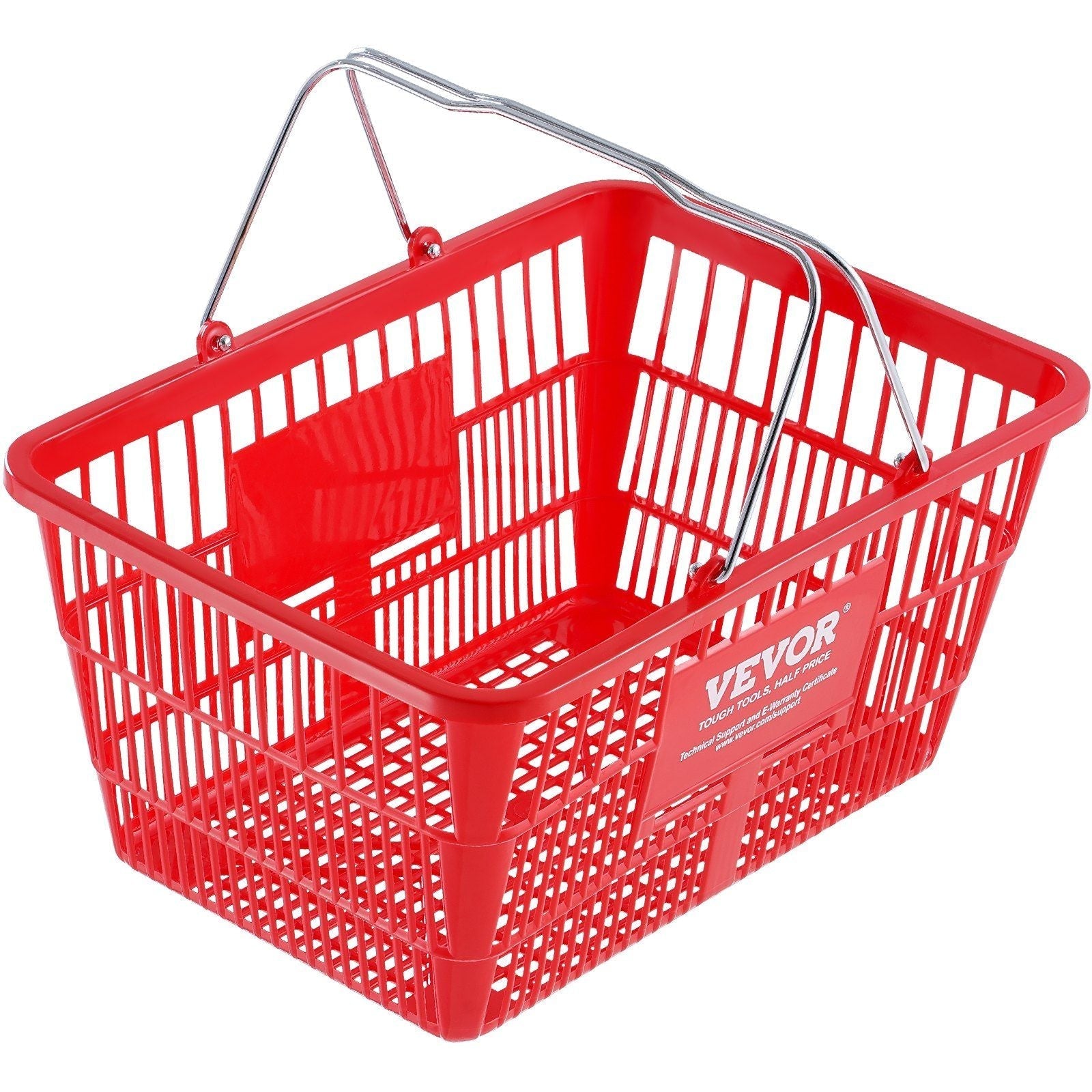 VEVOR Shopping Basket, Set of 12, 21L Durable Plastic Grocery Basket with Metal Handle and Stand, 16.73 x 12.01 x 8.58 inch Portable Shop Basket Used for Retail Store Supermarket Grocery Shopping, Red