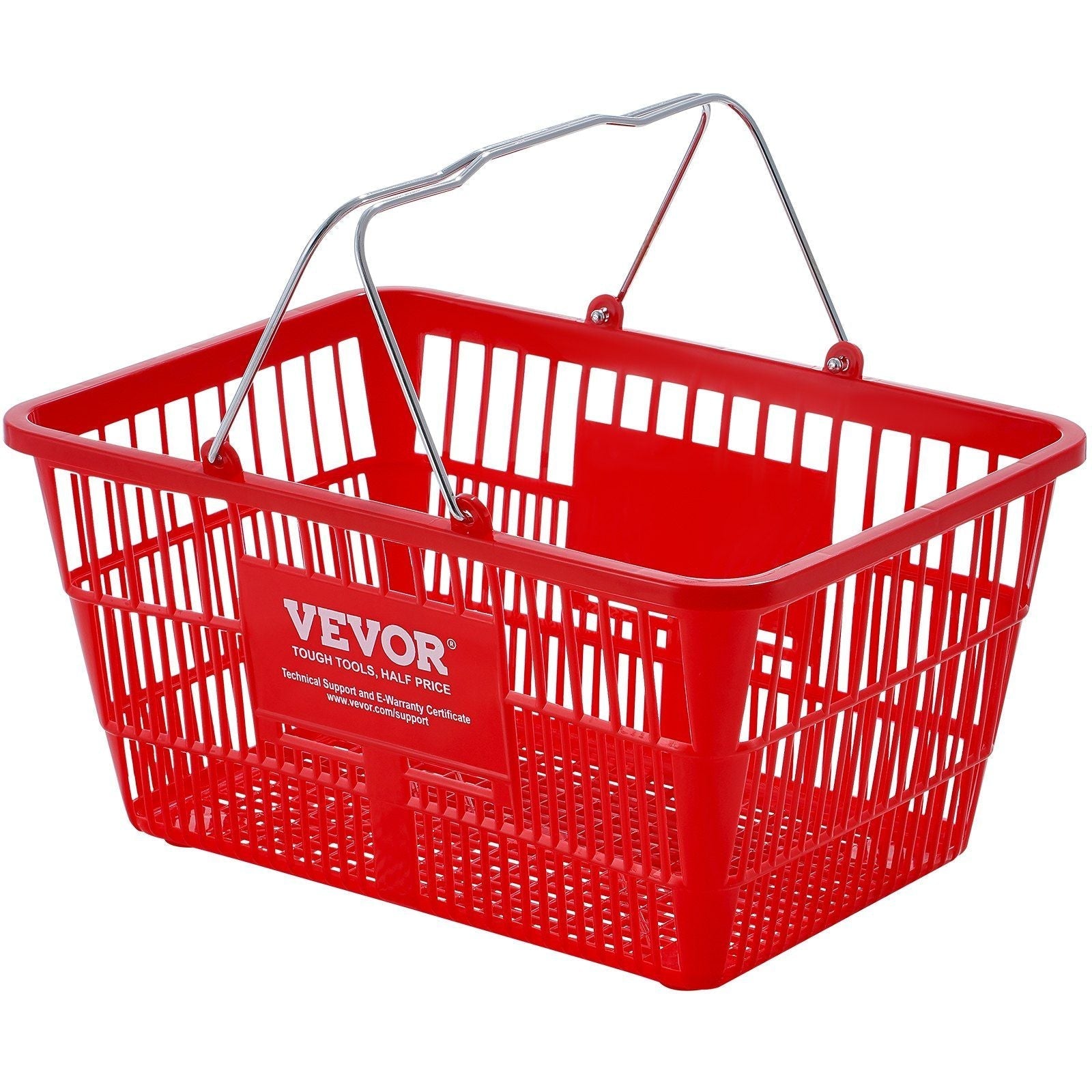 VEVOR Shopping Basket, Set of 12, 21L Durable Plastic Grocery Basket with Metal Handle and Stand, 16.73 x 12.01 x 8.58 inch Portable Shop Basket Used for Retail Store Supermarket Grocery Shopping, Red