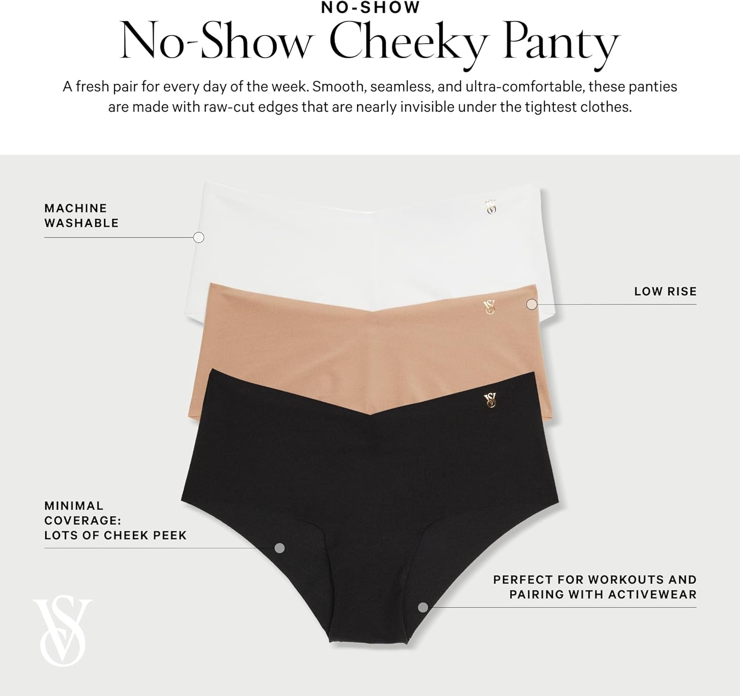 Victoria's Secret Women's No Show Cheeky Underwear, Minimal Coverage Panties for Women, Multi Pack (XS-XXL)