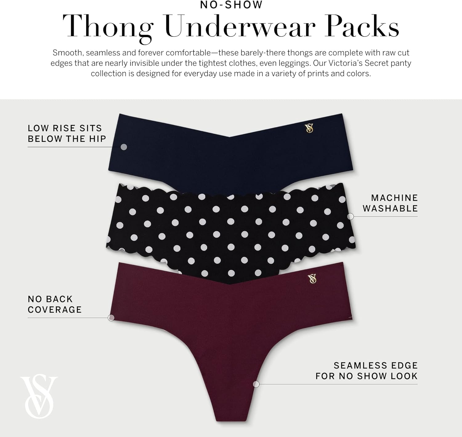 Victoria's Secret Women's No Show Thong Underwear, Panties for Women, Multi Pack (XS-XXL)
