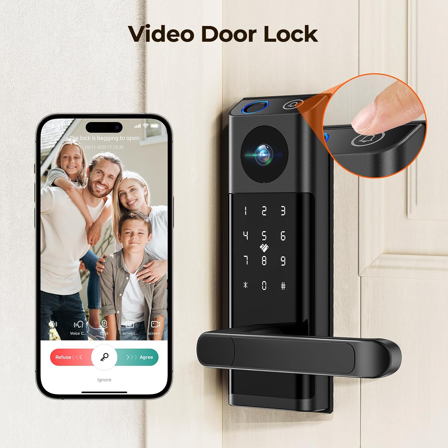 Video Smart Lock with Camera & Doorbell, 5-in-1 Keyless Entry Door Lock with Handle, Fingerprint+Keypad Code+App Remote Control+IC Card, Auto Lock, Wi-Fi Smart Deadbolt for Front Door, Apartment