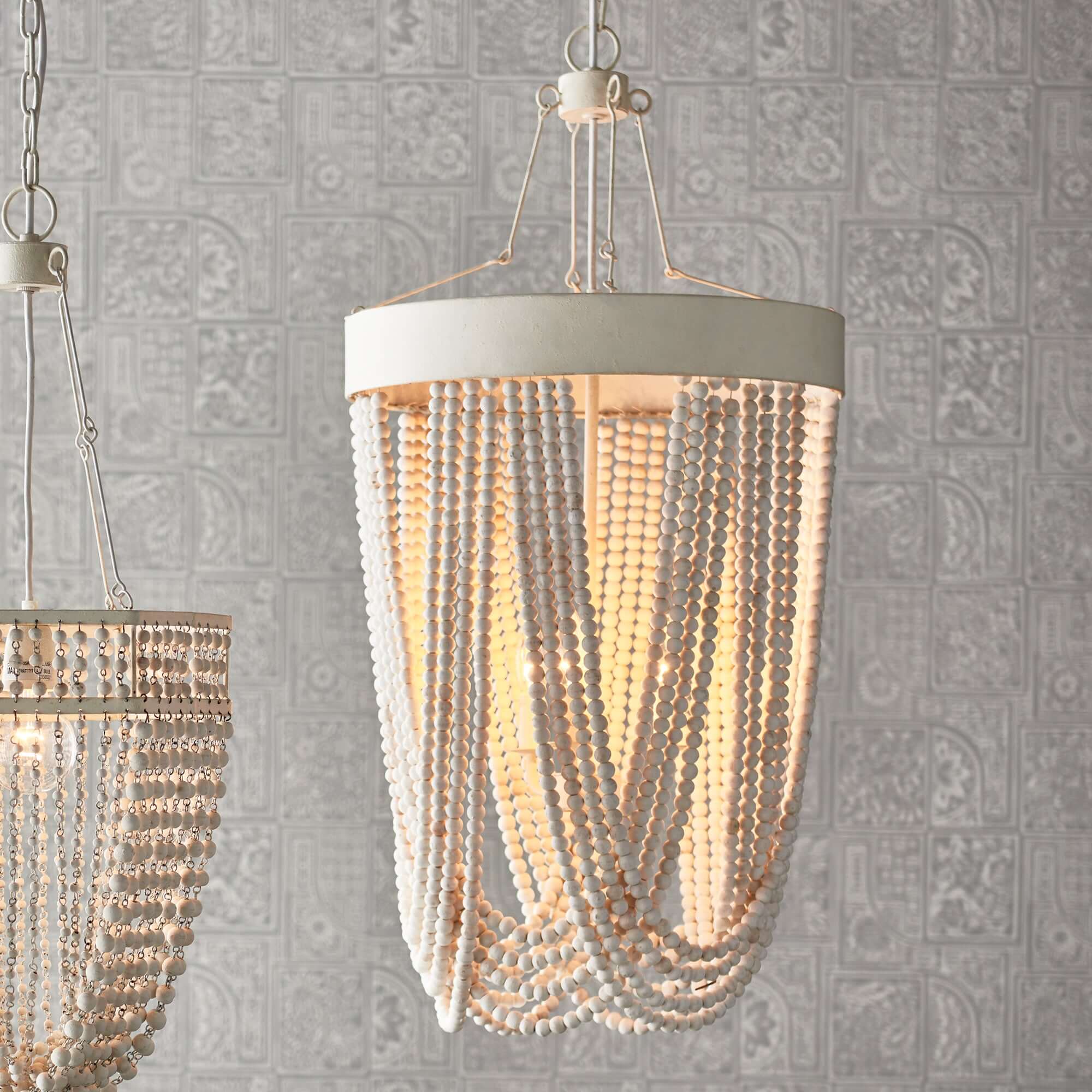 Vintage Beaded Chandelier with Whitewashed Wood Beads