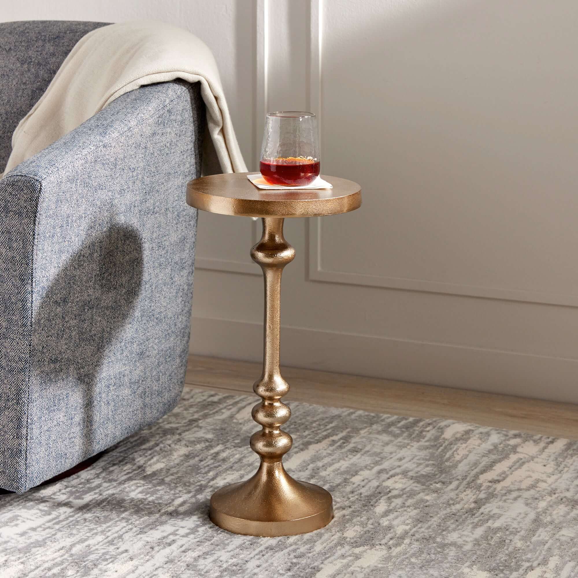 Vintage Gold Accent Table with Pedestal Base