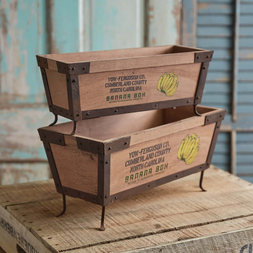 Vintage Inspired Wood Crates for Kitchen Tabletops (Set of 2)