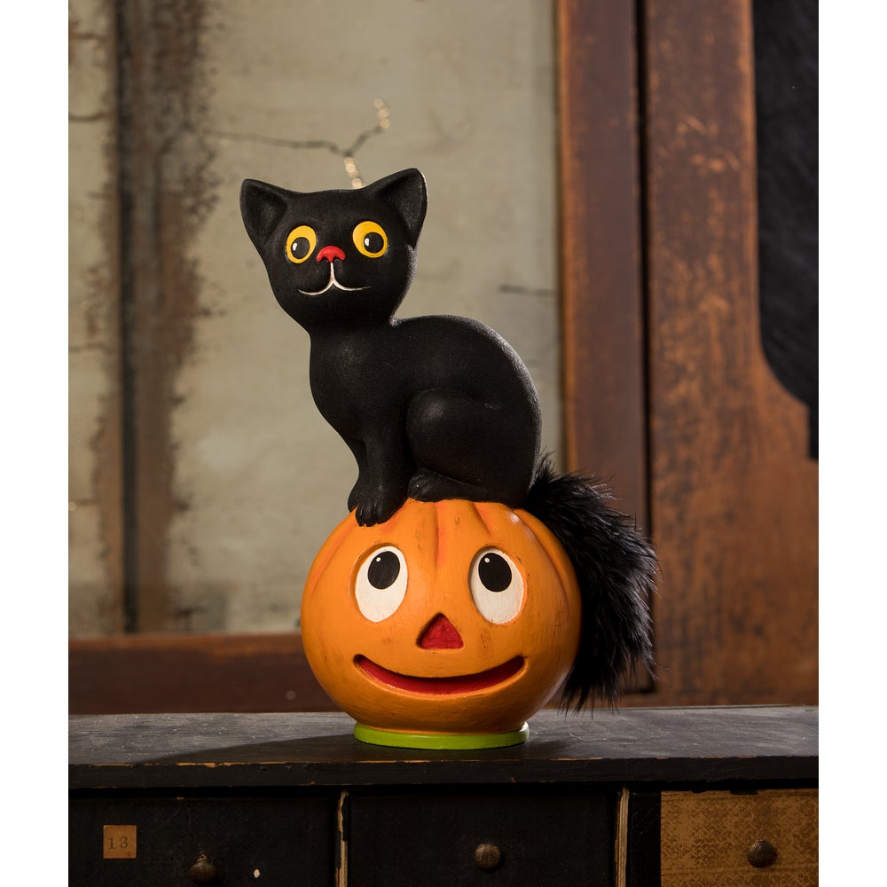 Vintage Seated Cat on Pumpkin by Bethany Lowe Designs