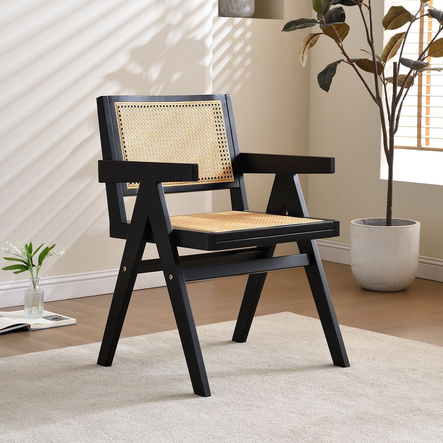 Vintage Solid Wood Rattan Chair, Arm Chair,Dining Chiar, For Dining Room, living Room, Outdoor, Natural