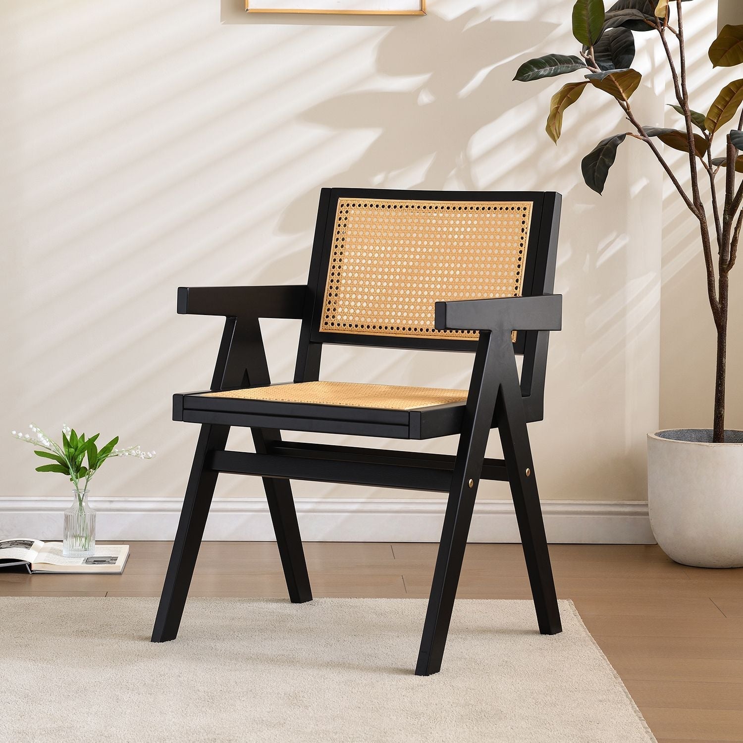 Vintage Solid Wood Rattan Chair, Arm Chair,Dining Chiar, For Dining Room, living Room, Outdoor, Natural