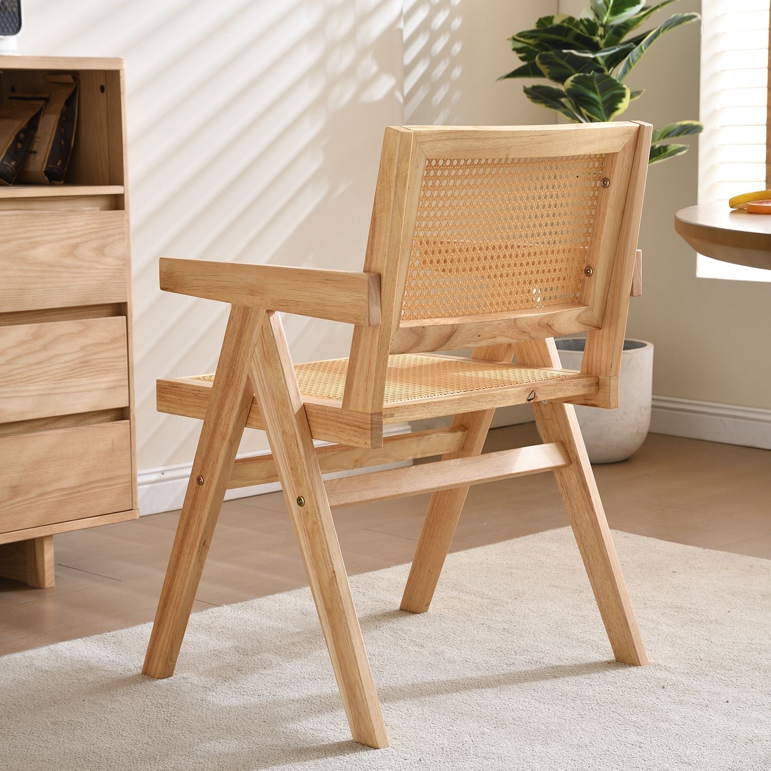 Vintage Solid Wood Rattan Chair, Arm Chair,Dining Chiar, For Dining Room, living Room, Outdoor, Natural