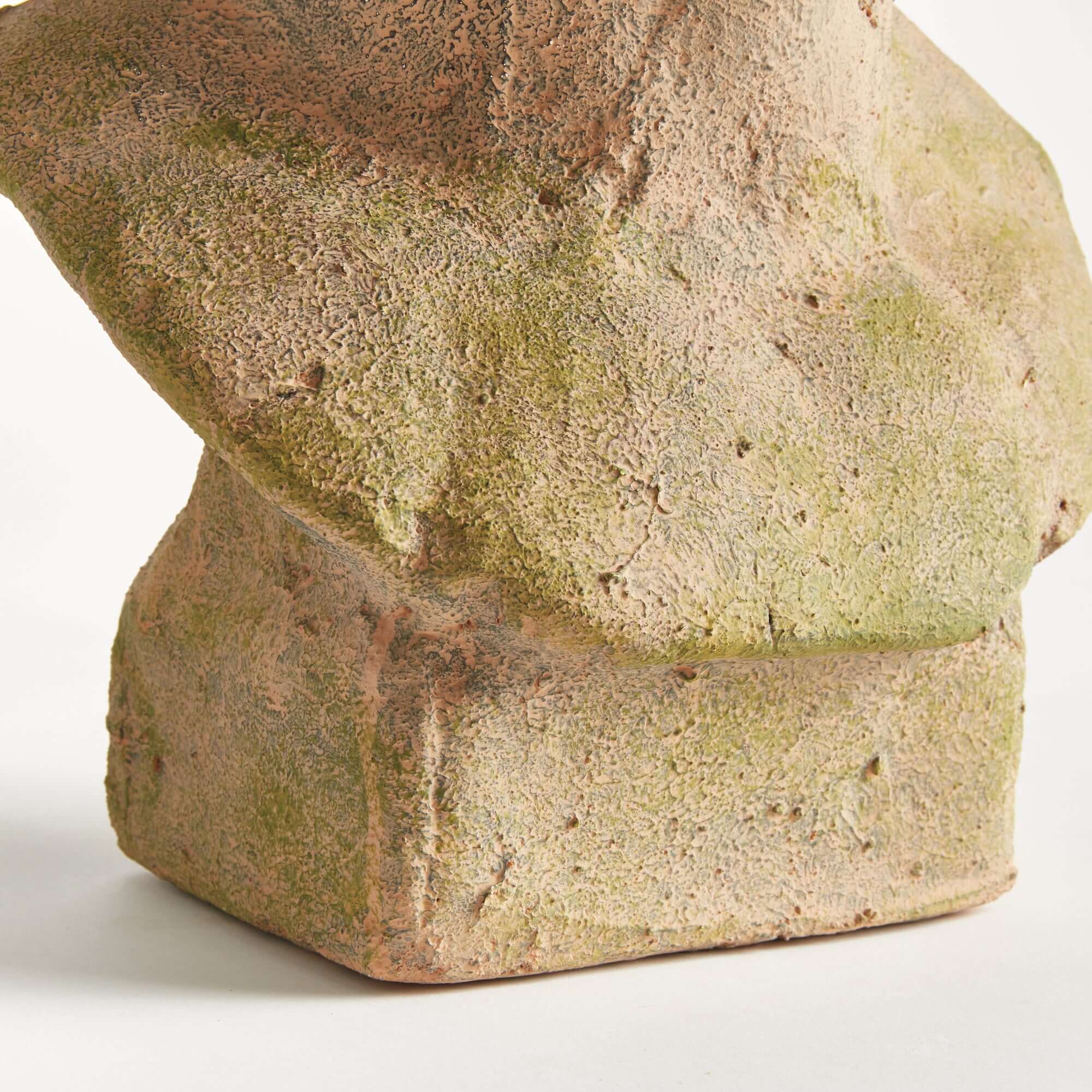 Vintage Moss Terracotta Male Bust Planter