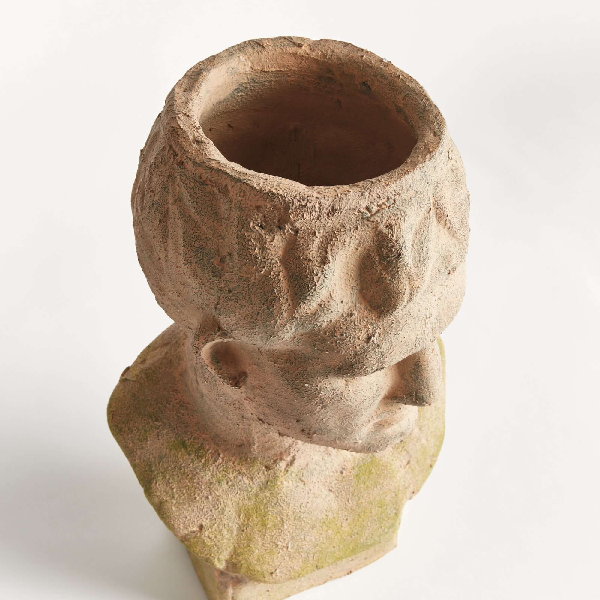 Vintage Moss Terracotta Male Bust Planter