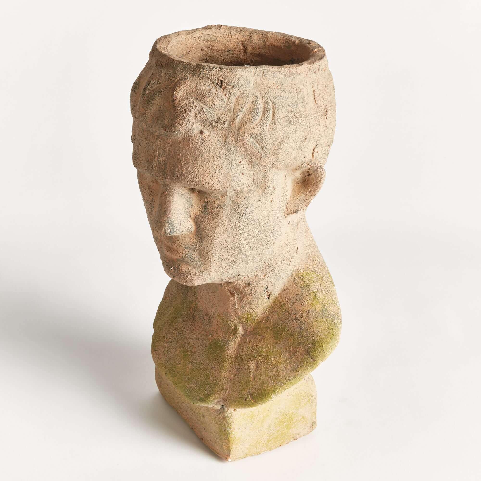 Vintage Moss Terracotta Male Bust Planter