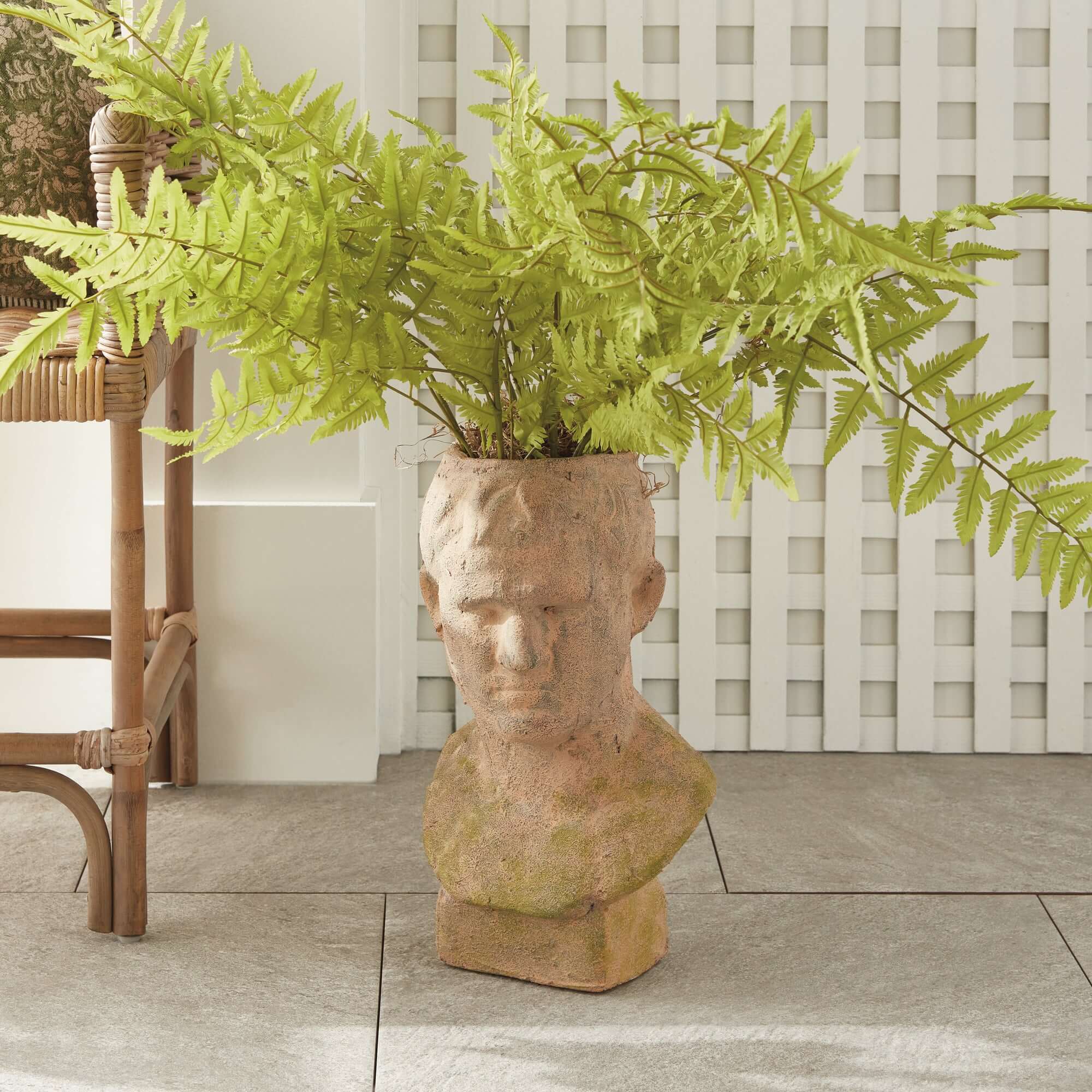 Vintage Moss Terracotta Male Bust Planter