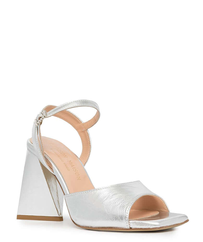 Silver Metallic Leather Triangle Heel