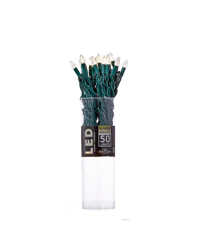 50-Light C3 Diamond Warm White LED Green Wire Light Set