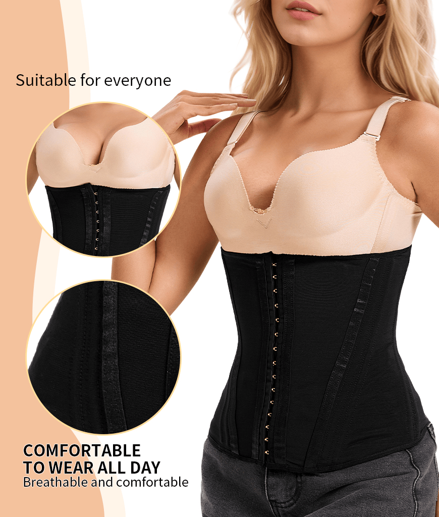 Waist Mesh Trainer Strapless for Women-Faja Colombian Girdle Hourglass -Steel Boned Corset Shapewear Tummy  Waist Body Shaper with Extended Button