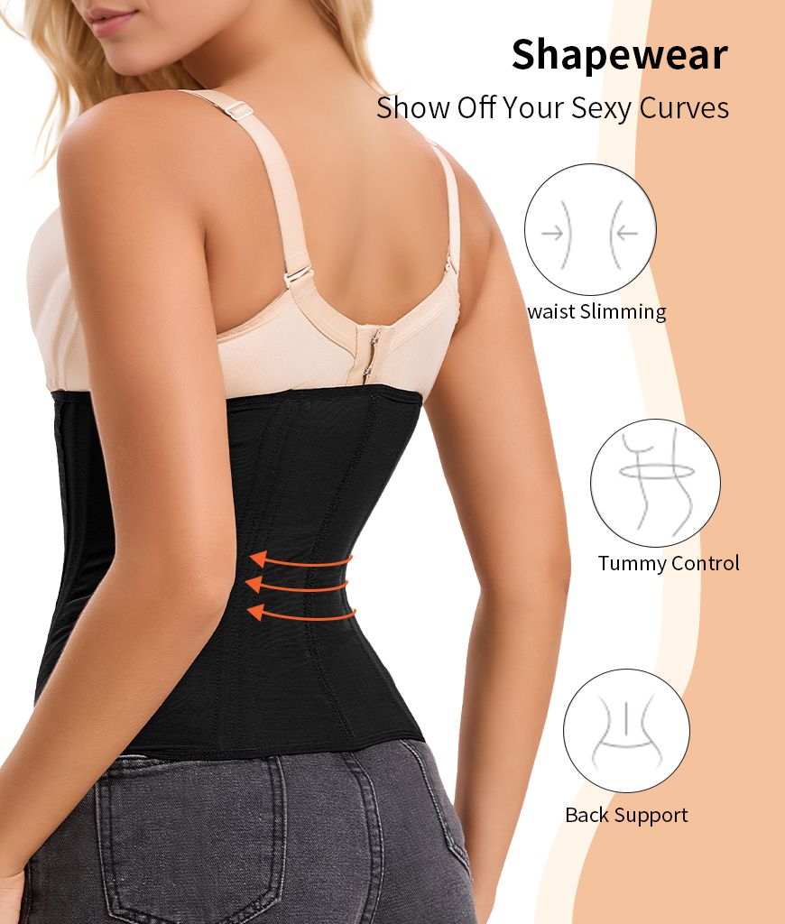 Waist Mesh Trainer Strapless for Women-Faja Colombian Girdle Hourglass -Steel Boned Corset Shapewear Tummy  Waist Body Shaper with Extended Button