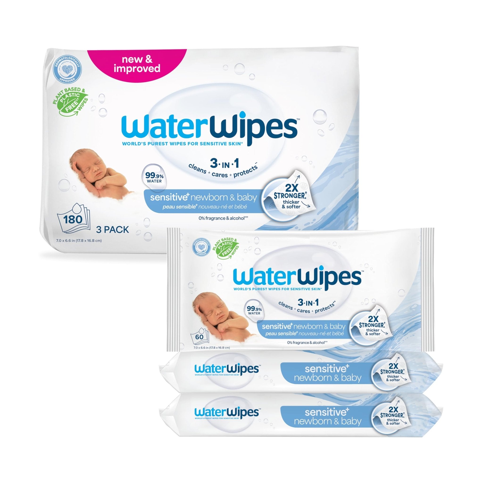 WaterWipes Sensitive+ Newborn & Baby Wipes, 3-In-1 Cleans, Cares, Protects, 99.9% Water, Unscented & Hypoallergenic, 720 Count (12 Packs)