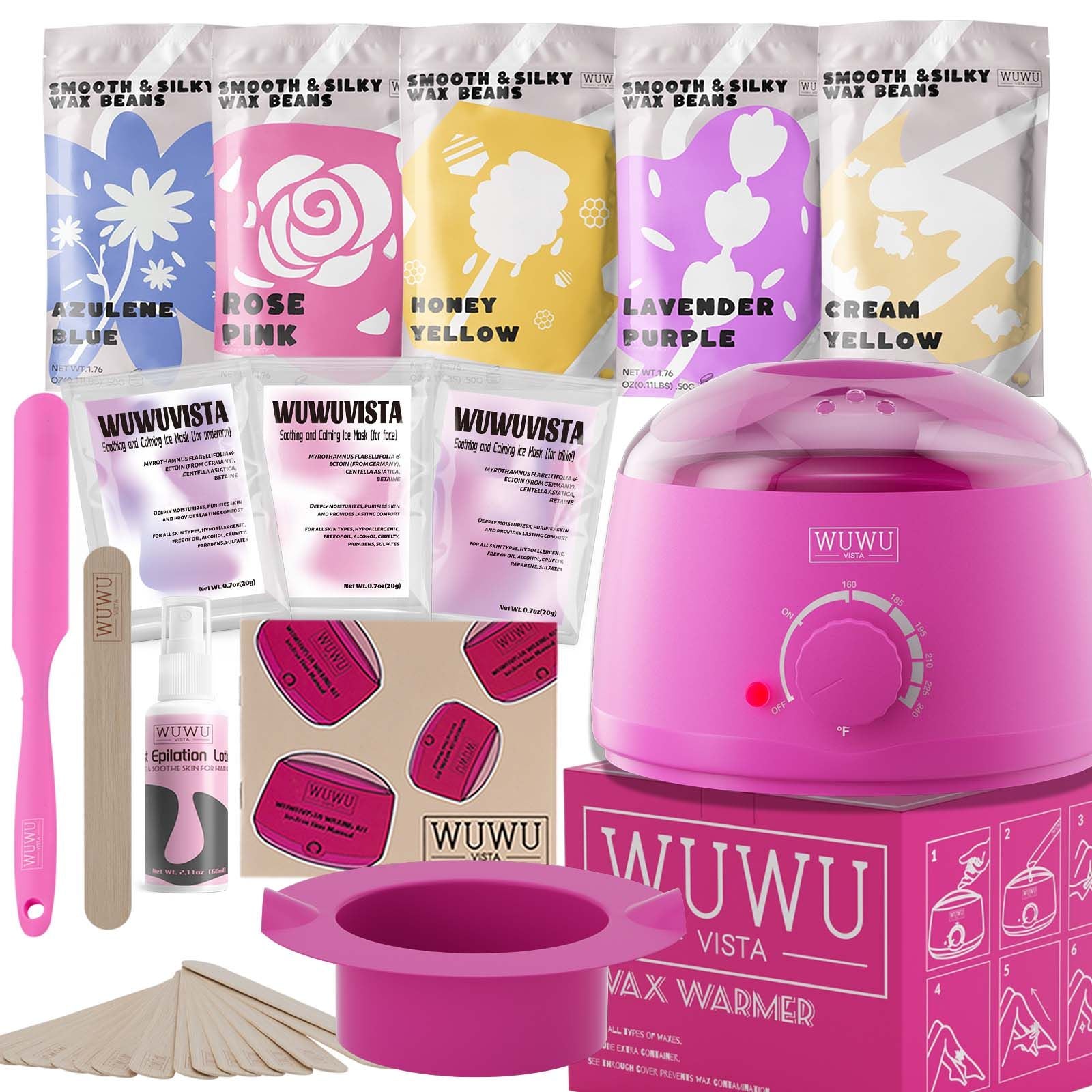 Waxing kit 23 items, WUWUVISTA Hair Removal Hard Wax Kit with Wax Warmer&Wax Beads for Full Body/Face/Underarm/Bikini/Sensitive Skin for Women&Men