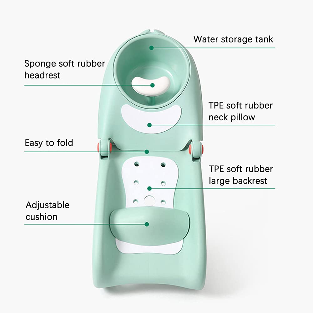 WAYUTO Foldable Baby Shampoo Chair with Shampoo Basin and Head Cushion Waterproof Kids Wash Hair Chair Comfortable Toddler Shampoo Chair Bather Girls Non Slip Kids Hair Washing Bath Seat(Mint Green)