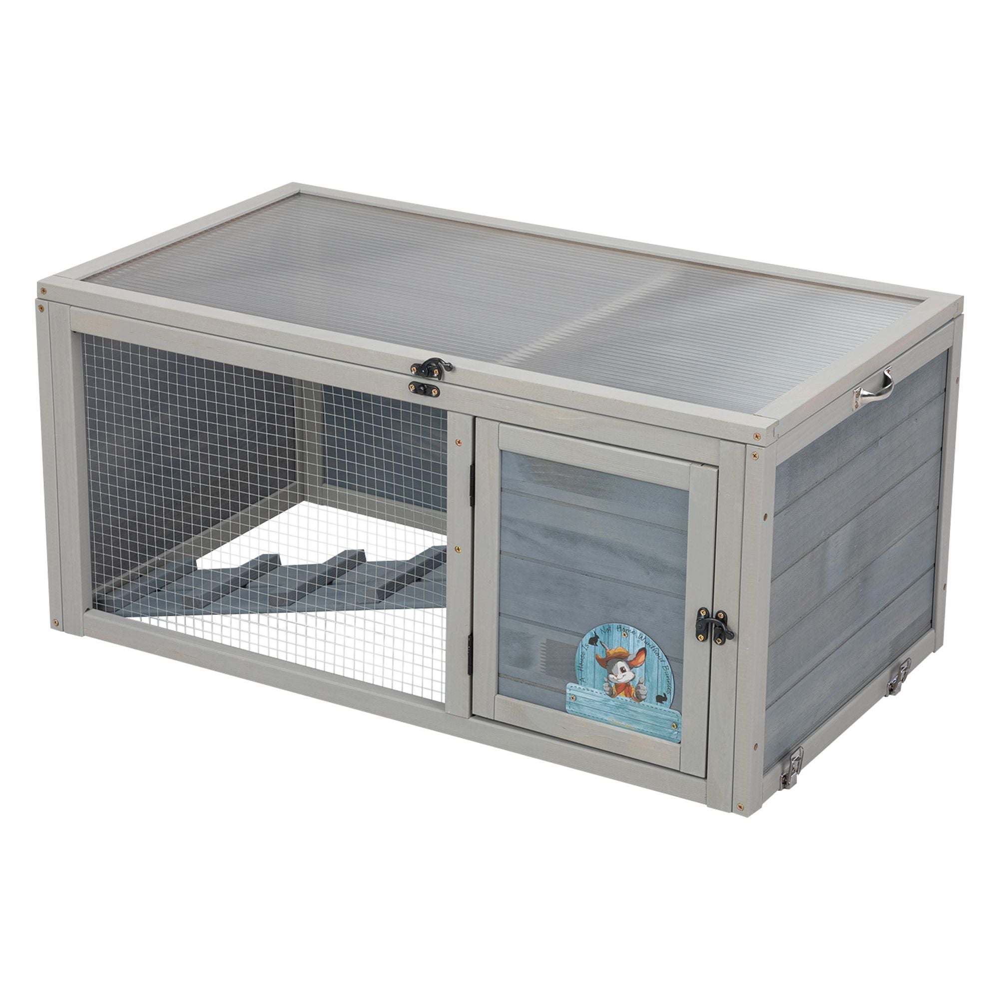 Weatherproof Rabbit House, Indoor/Outdoor Wooden Rabbit Hutch, 2 Story Bunny Cage, Pet House, Wooden Chicken Coop with Wheels, Pull Out Tray for Rabbits and Guinea Pigs, Grey