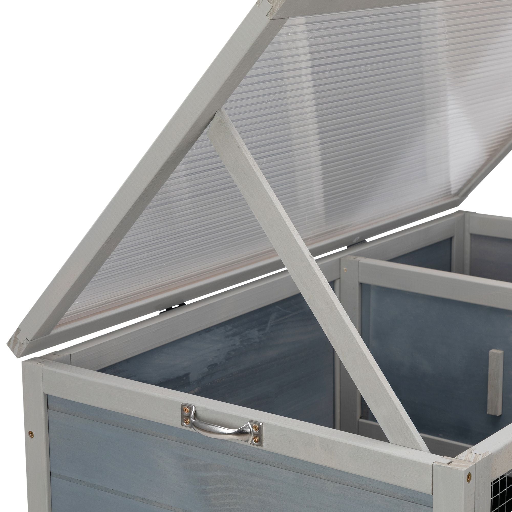 Weatherproof Rabbit House, Indoor/Outdoor Wooden Rabbit Hutch, 2 Story Bunny Cage, Pet House, Wooden Chicken Coop with Wheels, Pull Out Tray for Rabbits and Guinea Pigs, Grey