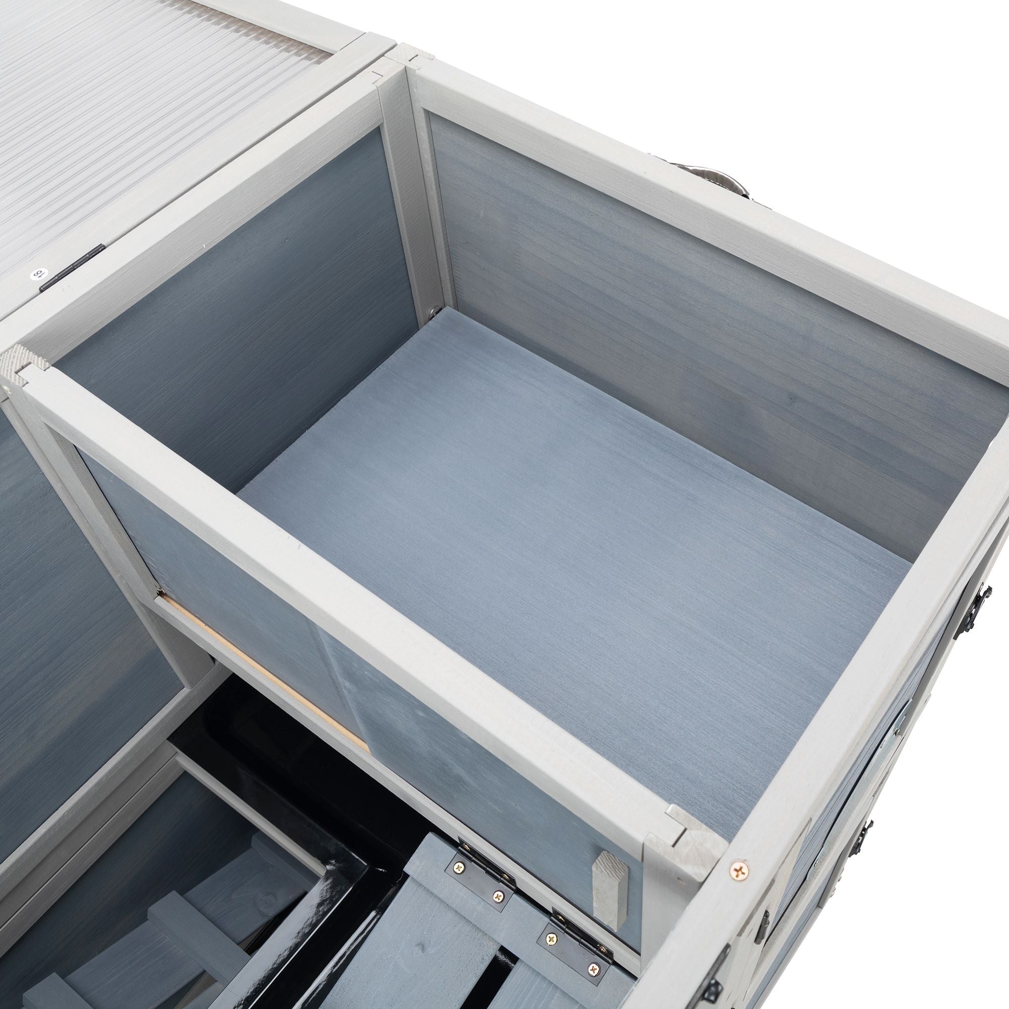 Weatherproof Rabbit House, Indoor/Outdoor Wooden Rabbit Hutch, 2 Story Bunny Cage, Pet House, Wooden Chicken Coop with Wheels, Pull Out Tray for Rabbits and Guinea Pigs, Grey