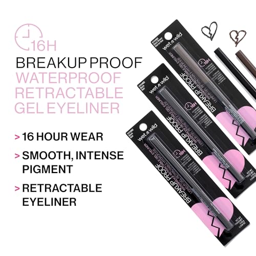 wet n wild Mega Last Breakup Proof Retractable Eyeliner - Waterproof 16-Hour Long-Lasting Wear, Cruelty-Free & Vegan - Blackest Black