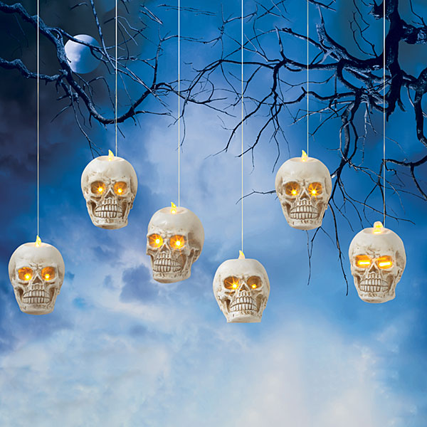 Lighted Hanging Skulls - Set of 6