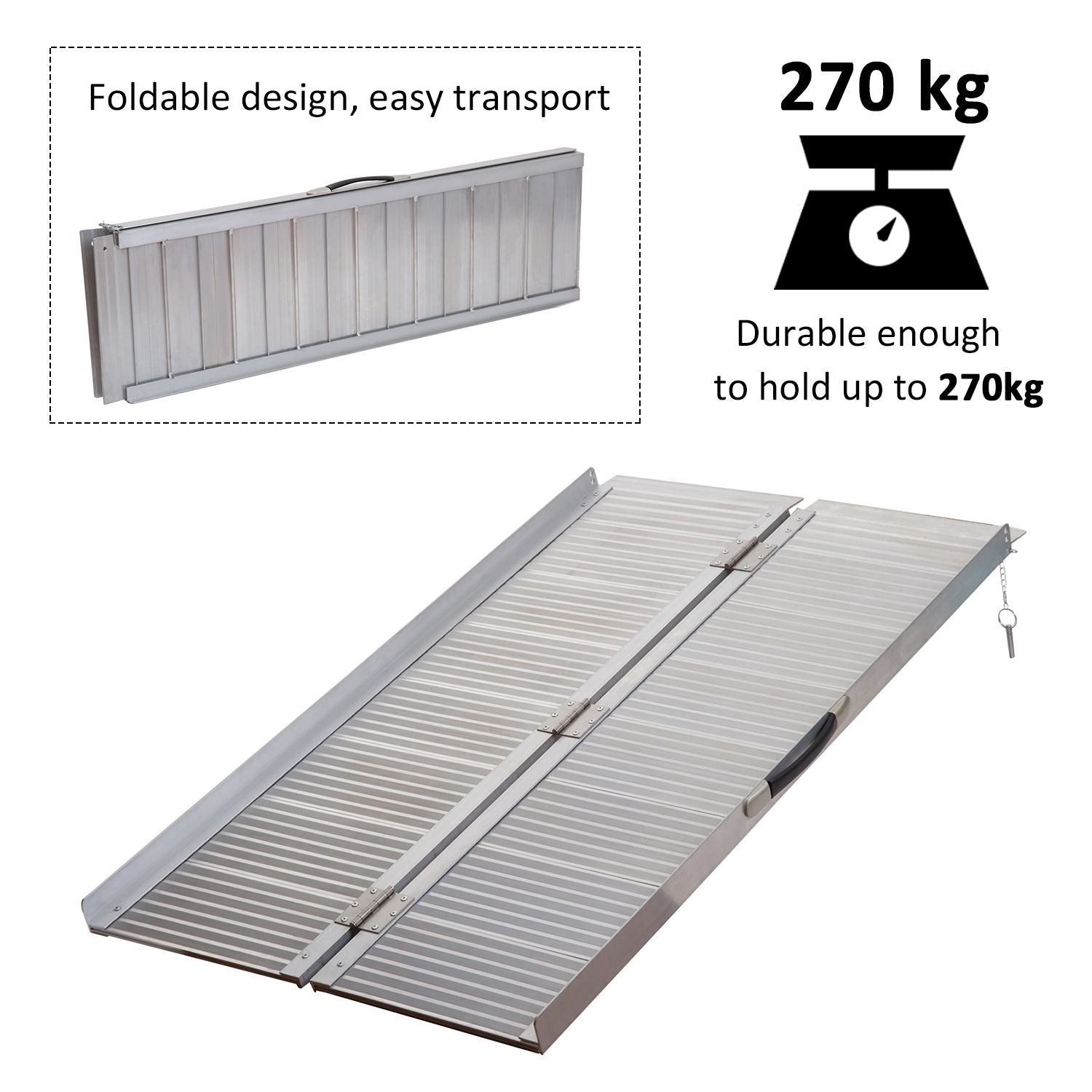Wheelchair Ramp 4FT, Folding Aluminum Threshold Ramp with Non-Slip Surface, Transition Plates, 600lbs Weight Capacity, Handicap Ramp for Home, Doorways, Curbs, Steps