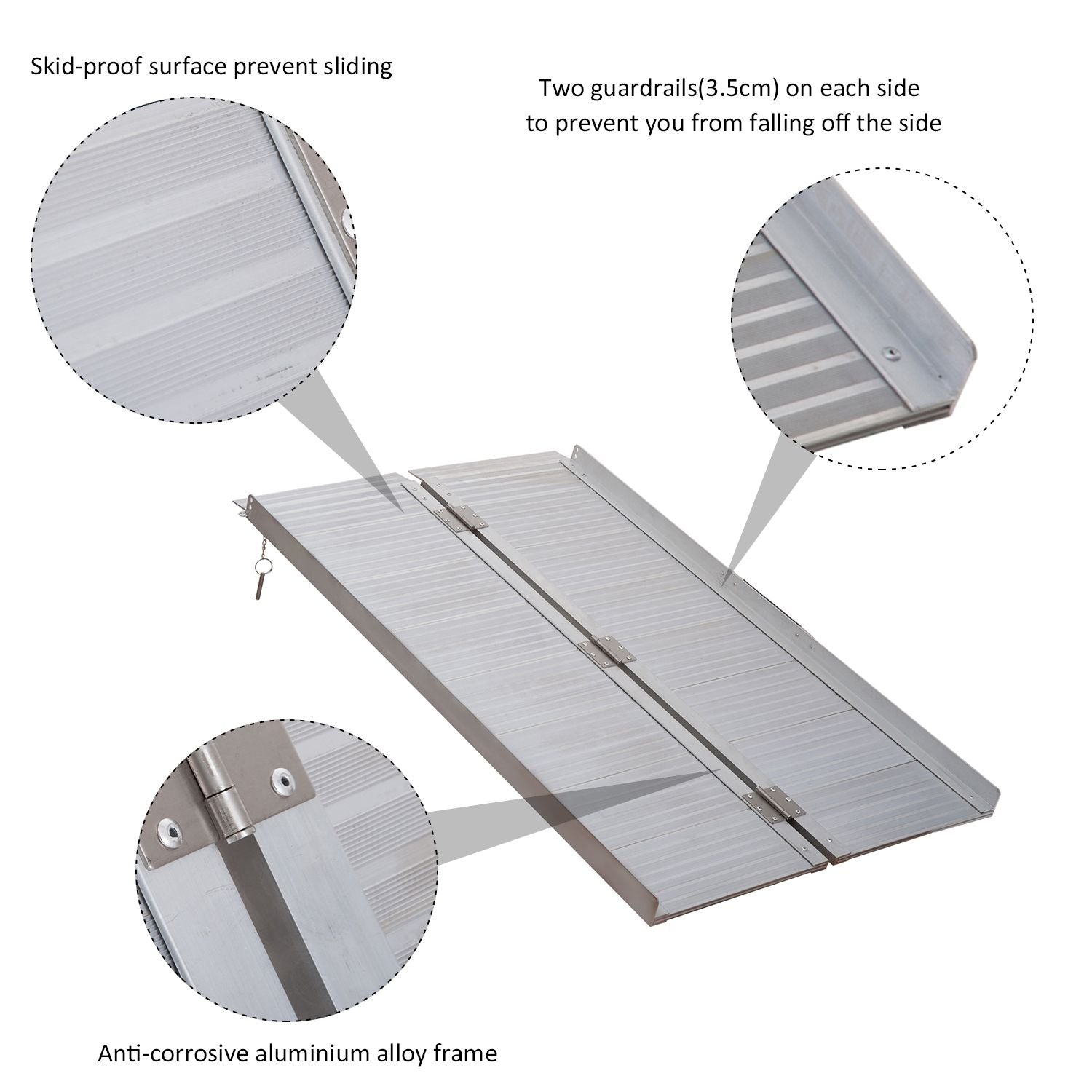 Wheelchair Ramp 4FT, Folding Aluminum Threshold Ramp with Non-Slip Surface, Transition Plates, 600lbs Weight Capacity, Handicap Ramp for Home, Doorways, Curbs, Steps