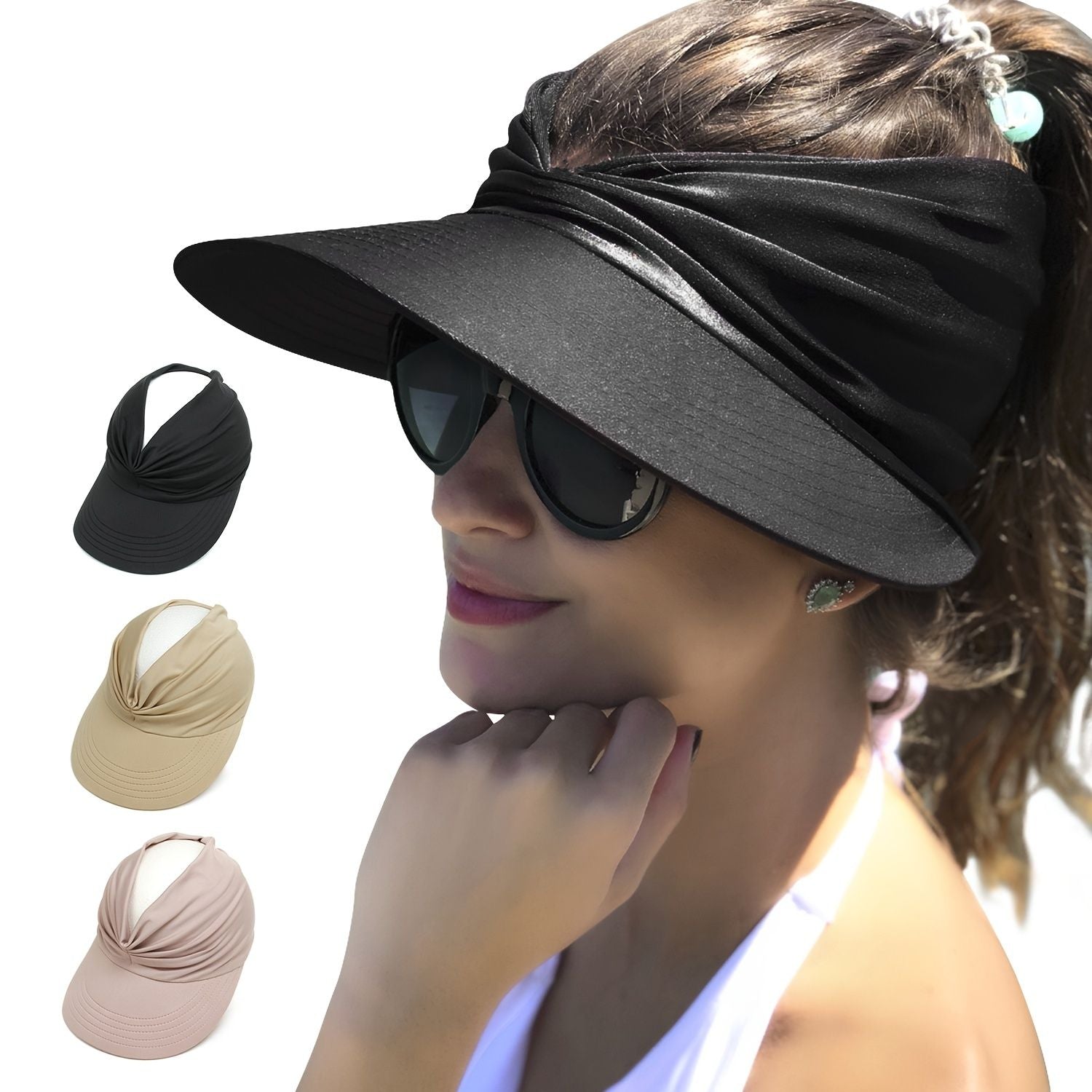 Wide Brim Sun Protection Hat; Visor Hat; Breathable Empty Top Sun Hat; Scallop Cap For Beach Outdoor; Women's Hat & Caps