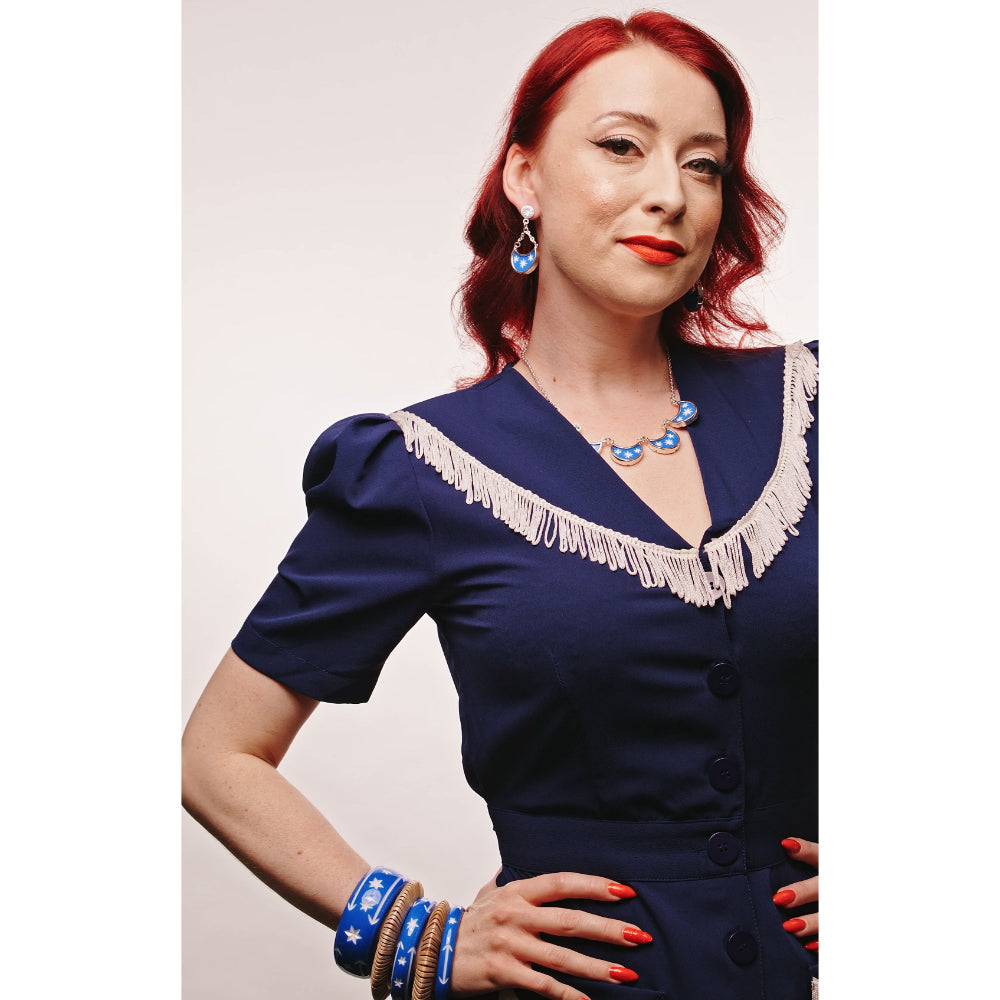 Wide Denim Blue Bangle by Splendette